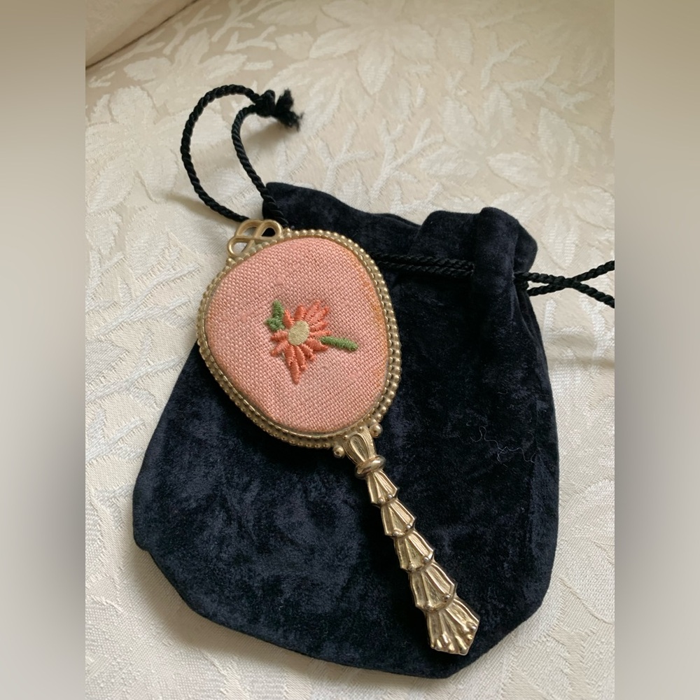 Embroidered Pink Hand Mirror